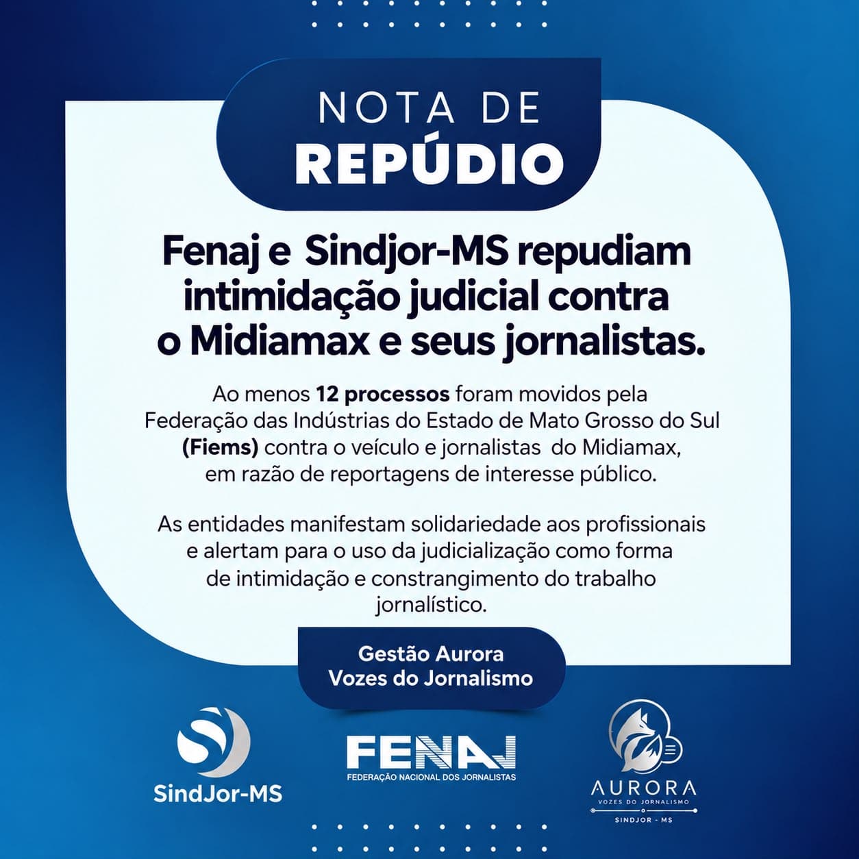 Nota de repúdio à intimidação judicial contra o Midiamax e seus jornalistas