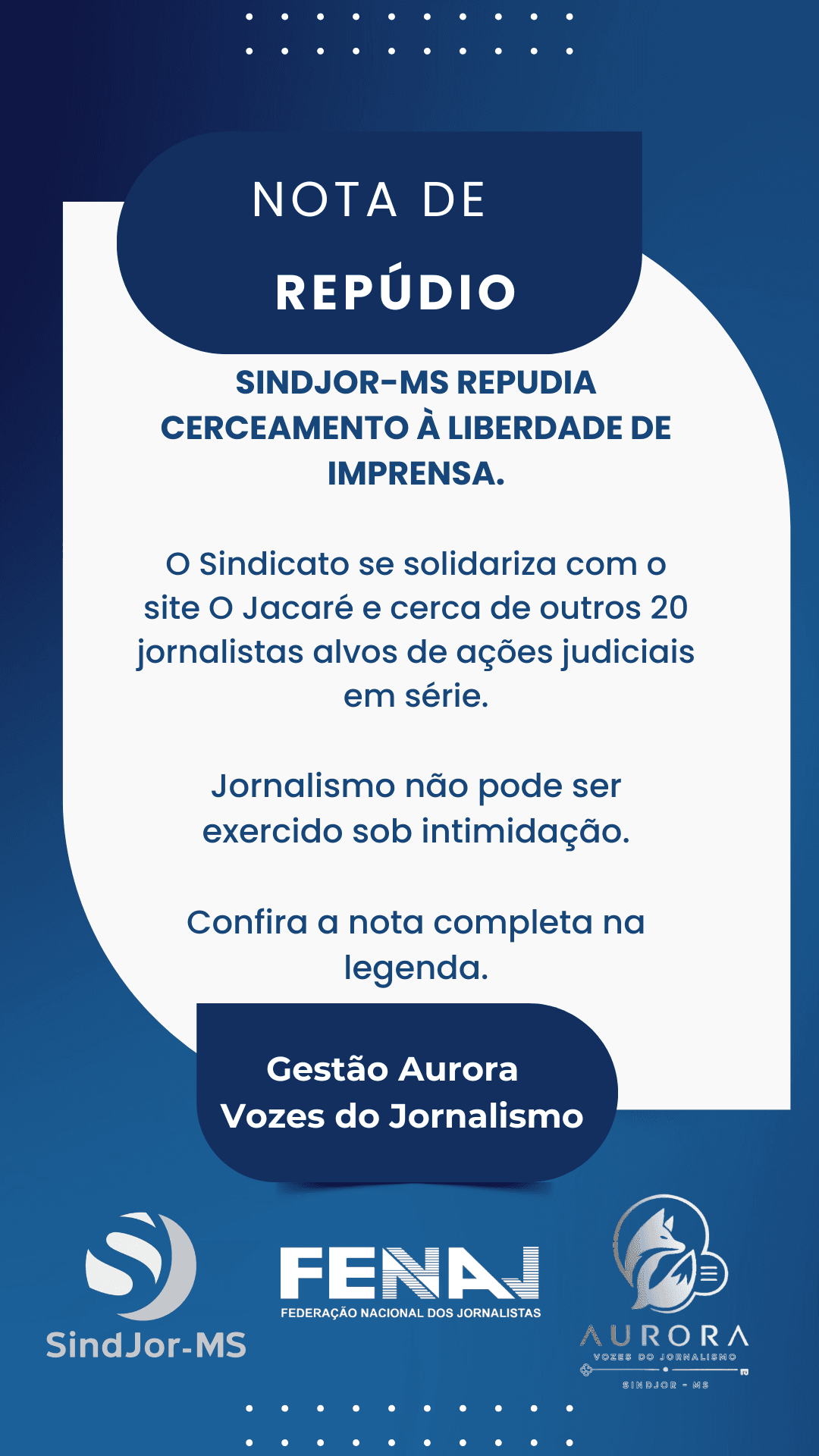 Sindjor-MS se solidariza com jornalistas alvos de ações judiciais em série